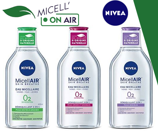 Recevez un lot d'eaux micellaires O2 micell'on air de la marque Nivea Paris